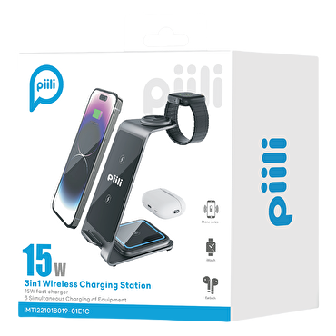 Piili 3 in 1 Aliminyum Şarj Standı - Beyaz
