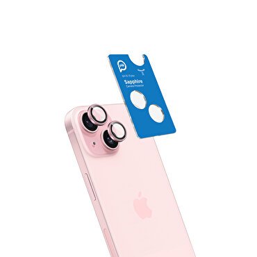 Piili iPhone 15/15 Plus Safir Lens Koruyucu-Pembe