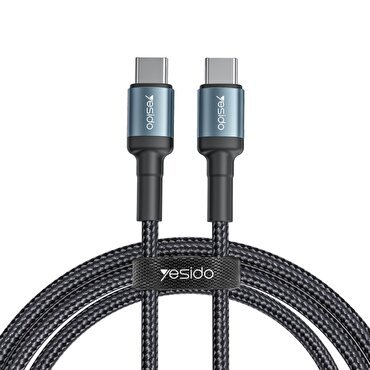 Yesido 1.2M 60W Hasırlı Type-C to Type-C PD Hızlı Şarj Kablosu - Siyah