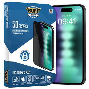 Buff iPhone 15 Plus 5D Privacy Ekran Koruyucu