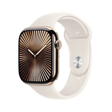 Apple Watch Series 10 GPS + Cellular 42mm Altın Rengi Titanyum Kasa  Yıldız Işığı Spor Kordon - M/L 