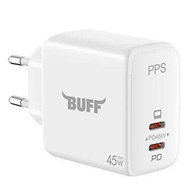 Buff  45W Hızlı Şarj 2 Port Şarj Adaptörü - Beyaz 8683548214010