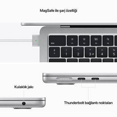 Apple MacBook Air 13' M2 Çip 8 Çekirdekli CPU 8 Çekirdekli GPU 16 GB Bellek 256GB SSD Gümüş  MC7V4TU/A