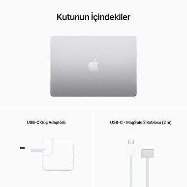 Apple MacBook Air 13' M2 Çip 8 Çekirdekli CPU 8 Çekirdekli GPU 16 GB Bellek 256GB SSD Gümüş  MC7V4TU/A
