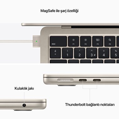 Apple MacBook Air 13' M2 Çip 8 Çekirdekli CPU 8 Çekirdekli GPU 16 GB Bellek 256GB SSD Yıldız Işığı  MC7W4TU/A