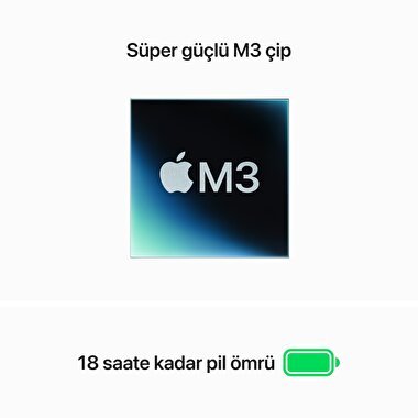 Apple MacBook Air 13' M3 Çip 8 Çekirdekli CPU 10 Çekirdekli GPU 24GB Bellek 512GB SSD Yıldız Işığı  MC8P4TU/A