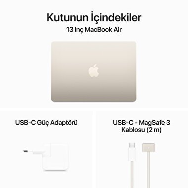 Apple MacBook Air 13' M3 Çip 8 Çekirdekli CPU 10 Çekirdekli GPU 24GB Bellek 512GB SSD Yıldız Işığı  MC8P4TU/A