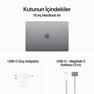 Apple MacBook Air 15' M3 Çip 8 Çekirdekli CPU 10 Çekirdekli GPU 16GB Bellek 256GB SSD Uzay Grisi  MC9D4TU/A
