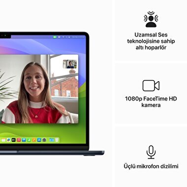 Apple MacBook Air 15' M3 Çip 8 Çekirdekli CPU 10 Çekirdekli GPU 24GB Bellek 512GB SSD Gece Yarısı  MC9L4TU/A