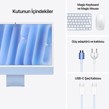Apple iMac 24inc Retina 4.5K, M4 8-core CPU, 8-core GPU, 16GB Bellek, 256GB SSD, Mavi  MWUF3TU/A