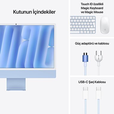 Apple iMac 24inc Retina 4.5K, M4 10-core CPU, 10-core GPU, 16GB Bellek, 512GB SSD, Mavi  MWV33TU/A