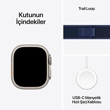 Apple Watch Ultra 2 GPS + Cellular 49mm Natürel Titanyum Kasa  Mavi Trail Loop - M/L  MX4L3TU/A