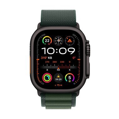 Apple Watch Ultra 2 GPS + Cellular 49mm Siyah Titanyum Kasa  Koyu Yeşil Alpine Loop - Büyük Boy  MX4T3TU/A
