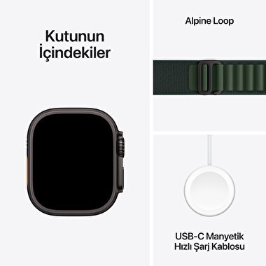 Apple Watch Ultra 2 GPS + Cellular 49mm Siyah Titanyum Kasa  Koyu Yeşil Alpine Loop - Büyük Boy  MX4T3TU/A