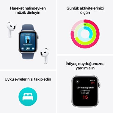 Apple Watch SE GPS + Cellular 44mm Gece Yarısı Alüminyum Kasa  Gece Yarısı Spor Kordon - M/L  MXGM3TU/A