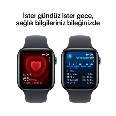 Apple Watch SE GPS + Cellular 44mm Gece Yarısı Alüminyum Kasa  Gece Yarısı Spor Kordon - M/L  MXGM3TU/A