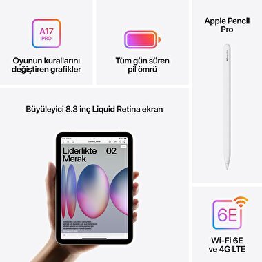 Apple iPad Mini 256GB 8.3" Wi-Fi + Cellular Yıldız Işığı  MXPX3TU/A