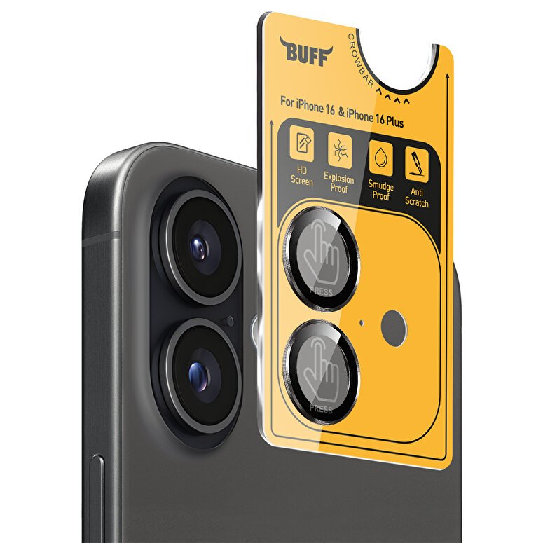Buff iPhone 16/Plus Metal Kamera Lens - Siyah 8684387701952