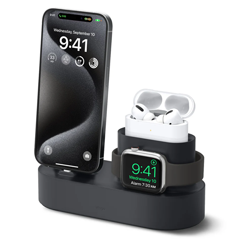 Elago Apple Silikon 3n1 Şarj Standı - Siyah 8809667654852