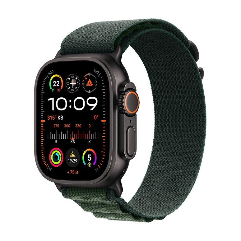 Apple Watch Ultra 2 GPS + Cellular 49mm Siyah Titanyum Kasa  Koyu Yeşil Alpine Loop - Büyük Boy  MX4T3TU/A