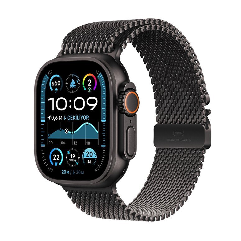 Apple Watch Ultra 2 GPS + Cellular 49mm Siyah Titanyum Kasa  Siyah Titanyum Milano Loop - S  MX4W3TU/A